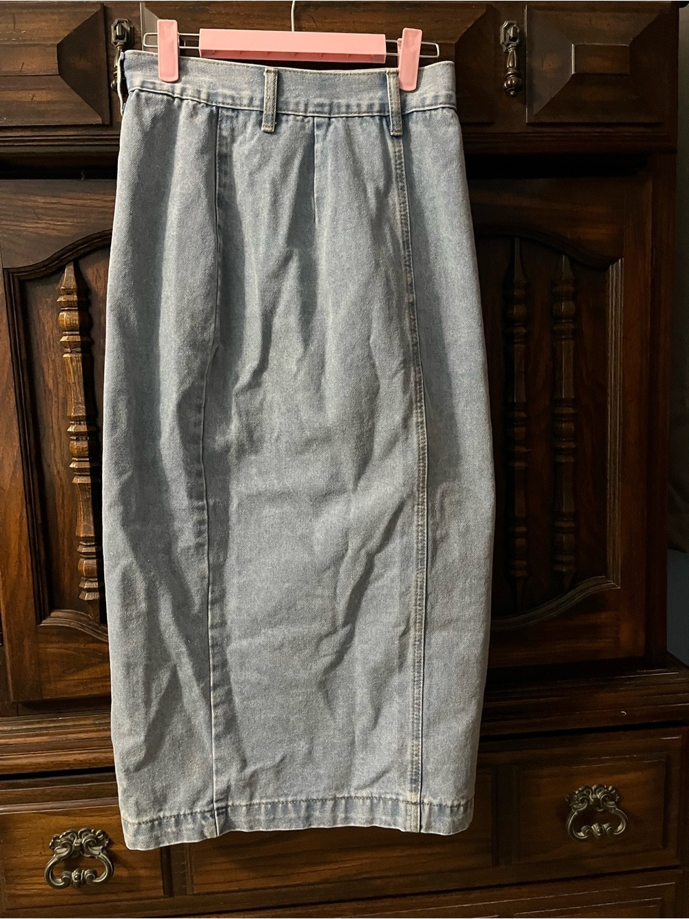Light Blue Button-Front Denim Midi Skirt - Picture 5 of 5